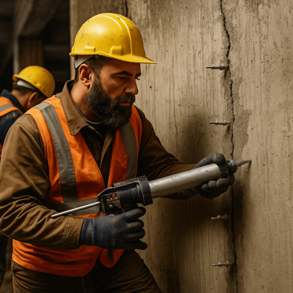 Şantiyede hızlı ve kesintisiz enjeksiyon uygulaması yapan saha çalışanları