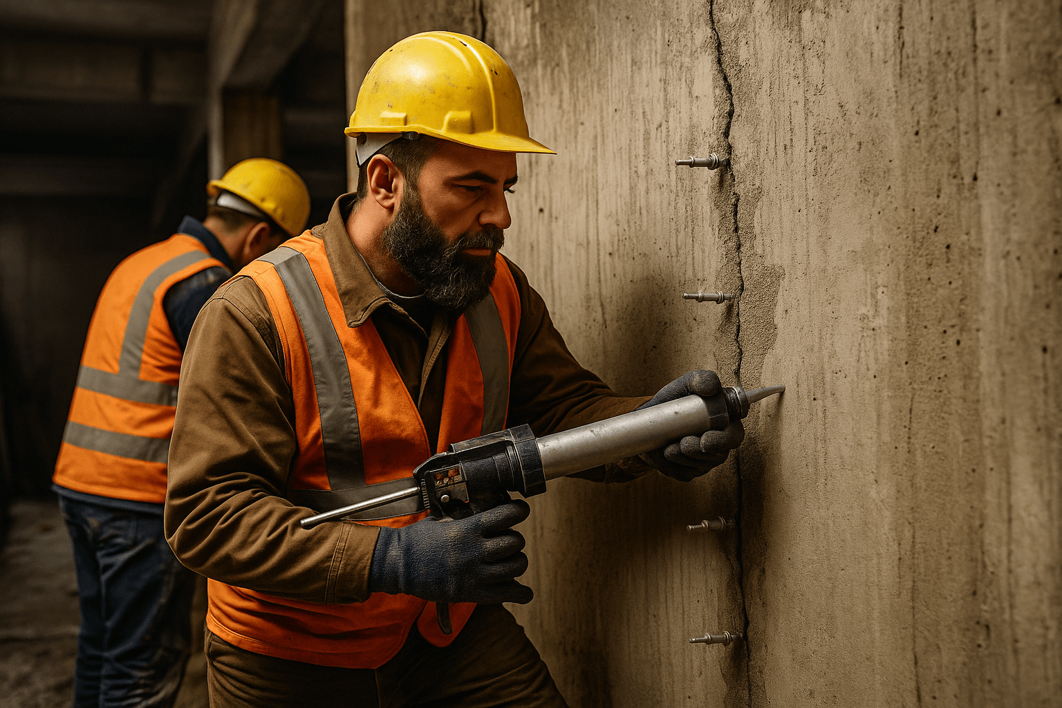 Şantiyede hızlı ve kesintisiz enjeksiyon uygulaması yapan saha çalışanları